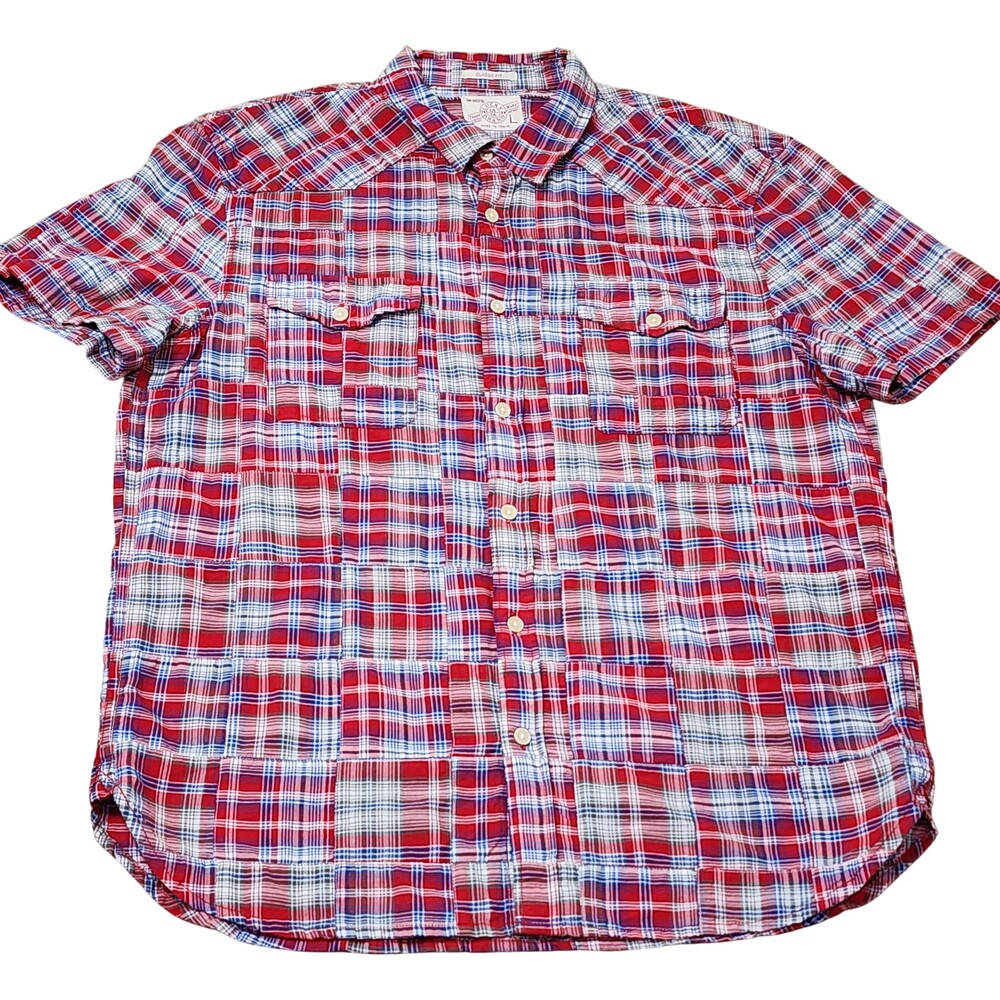 Lucky Brand Shirt Mens Large Red Plaid Western Short Sleeve Button Casual